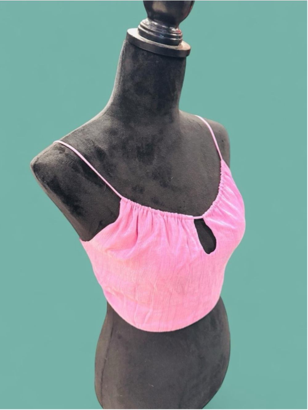 Zara Pink Keyhole Crop Top Cami Sleeveless Ruched Y2K Barbiecore Size M